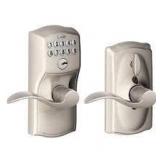 Schlage Camelot Satin Nickel Electronic Door Lock with Accent Door Lever Featuring Flex Lock in good condition