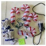 Christmas light lot- 2 strings blue mini lights, Candy cane lights, whirl-a-motion projector