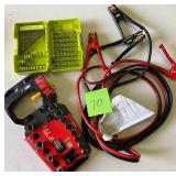 Jumper cables, Ryobi bit set- missing pieces, Husky Socket set- missinbg pieces