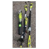 Salvage lot- electric Ryobi Trimmer, blower, pole saw