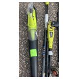 Salvage lot- electric Ryobi Trimmer, blower, pole saw