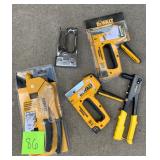Lot of- 3 staplers and 2 riviters- Dewalt and stanley- untested/ salvage AS IS