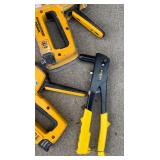 Lot of- 3 staplers and 2 riviters- Dewalt and stanley- untested/ salvage AS IS
