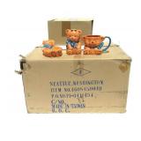 Case of New Ceramic Teddy Bear Bathroom Toothbrush Holder, Mug and Soap Dish Sets