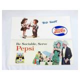 Set of 2 Vintage Pepsi Bus Trolley Car Advertisement Signs