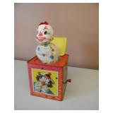 VINTAGE 1950s MATTEL CLOWN IN THE BOX - VINTAGE SHRINE CIRCUS SOUVENIR PENNANT - SEE PICTURES!