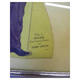 Vintage 1951 - NICKIE THE TRAMP CLOWN FOR SUPER CIRCUS WEATHER-BIRD SHOES ADVERTISEMENT - Nice little Table Top Sign. Dated 1951. RARE! NICE! IN FRAME! - APPROX 8" tall by 5" wide - SEE PICTURES!