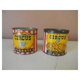 2 VINTAGE CIRCUS PEANUTS TIN CANS WITH LIDS DATED 1946 & 1946/1957 Colorful very collectible cans! - 8OZ & 6 1/4OZ - SEE PICTURES!