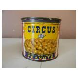 2 VINTAGE CIRCUS PEANUTS TIN CANS WITH LIDS DATED 1946 & 1946/1957 Colorful very collectible cans! - 8OZ & 6 1/4OZ - SEE PICTURES!