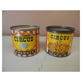 2 VINTAGE CIRCUS PEANUTS TIN CANS WITH LIDS DATED 1946 & 1946/1957 Colorful very collectible cans! - 8OZ & 6 1/4OZ - SEE PICTURES!