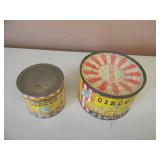 2 VINTAGE CIRCUS PEANUTS TIN CANS WITH LIDS 1 DATED 1946 TOP MARKED PREMIUM OFFER INSIDE 8OZ (IN SHRINK WRAP) & 1 DATED 1946/1957 13OZ Colorful very collectible cans! - SEE PICTURES!