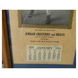 VINTAGE 1939 JORDAN GROCERIES AND MEATS CALENDAR - VERY NICE! - IN FRAME! - APPROX 10" BY 17" - SEE PICTURES!
