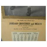 VINTAGE 1939 JORDAN GROCERIES AND MEATS CALENDAR - VERY NICE! - IN FRAME! - APPROX 10" BY 17" - SEE PICTURES!