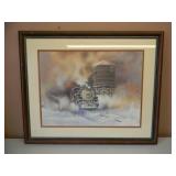 LARGE VINTAGE TRAIN ART - FROM THE MASTERPIECE COLLECTION OF BELART - KENYON, MINNESOTA D41746 - NICE! - APPROX 33" BY 27" - SEE PICTURES!