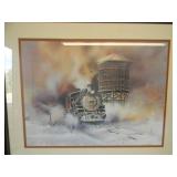 LARGE VINTAGE TRAIN ART - FROM THE MASTERPIECE COLLECTION OF BELART - KENYON, MINNESOTA D41746 - NICE! - APPROX 33" BY 27" - SEE PICTURES!