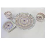 Set of 13 Melamine Parasol Dishes (1 large platter, 4 small plates, 4 small bowls, 4 medium bowls)