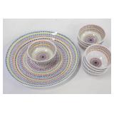 Set of 13 Melamine Parasol Dishes (1 large platter, 4 small plates, 4 small bowls, 4 medium bowls)