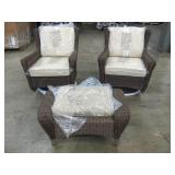 Set of Two Wicker Patio Chairs and Ottoman