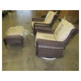 Set of Two Wicker Patio Chairs and Ottoman