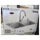 Kohler R75791-2PC-NA All-in- All-in-One Dual-Mount Double Bowl Kitchen Sink Kit with Faucet and Accessories, Brushed Stainless - Like New