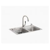 Kohler R75791-2PC-NA All-in- All-in-One Dual-Mount Double Bowl Kitchen Sink Kit with Faucet and Accessories, Brushed Stainless - Like New