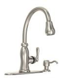 Glacier Bay Pavilion Single-Handle Pull-Down Kitchen Faucet with TurboSpray and FastMount and Soap Dispenser in Stainless Steel