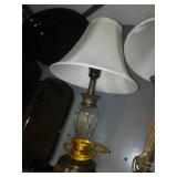 Lamps, roaster pan, Pyrex baking dishes.