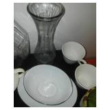 White milk glass and opalescent glass and more lead glass Crystal.