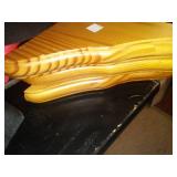 Miscellaneous floating shelves, harness, casters, orange cone and more.