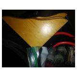 Miscellaneous floating shelves, harness, casters, orange cone and more.