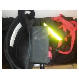 Miscellaneous floating shelves, harness, casters, orange cone and more.