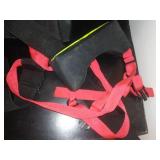 Miscellaneous floating shelves, harness, casters, orange cone and more.