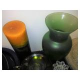 Glass, porcelain, candle and More in Rubbermaid tote with cover.