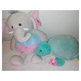 New turtle and elephant stuffed animals, plush.