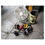 Fan, Funnels, Garbage Can