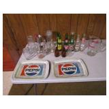 Vintage Tin Pepsi Trays & Vintage Glass