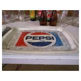 Vintage Tin Pepsi Trays & Vintage Glass