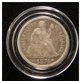 1874 US SEATED LIBERTY DIME IN AIRTITE