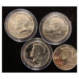 4 KENNEDY HALF DOLLARS 1976 BI-CENTENNIAL X3 (1 PROOF) & 2000-D BU