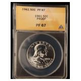 1961 PROOF FRANKLIN HALF DOLLAR PF67 ANACS