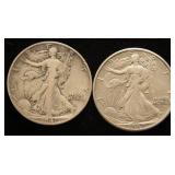 2 WALKING LIBERTY HALF DOLLARS 1941-D 1942-D