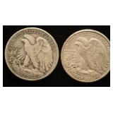 2 WALKING LIBERTY HALF DOLLARS 1941-D 1942-D