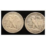 2 WALKING LIBERTY HALF DOLLARS 1942 1942-S