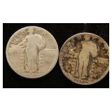 2 STANDING LIBERTY SILVER QUARTERS 1925 1926