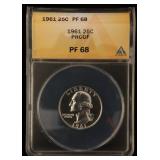 1961 PROOF WASHINGTON SILVER QUARTER PF68 ANACS