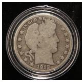 1912-S BARBER SILVER HALF DOLLAR IN AIRTITE