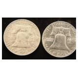 2 FRANKLIN HALF DOLLARS 1959 1963