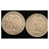 2 WALKING LIBERTY HALF DOLLARS 1945-D 1946-D