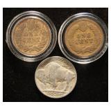 3 COINS 1902 1906 INDIAN HEAD CENTS 1937-D BUFFALO NICKEL