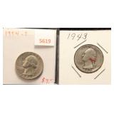 2 WASHINGTON QUARTERS 1943 1954-S